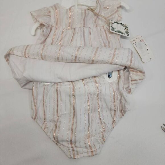 Chelsea & Violet Size 18M Rose Gold Stripe Dress & Bloomer Outfit P6 - Picture 3 of 6
